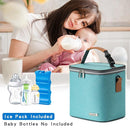 Breastmilk Cooler Bag with Ice Pack Fits 6 Baby Bottles Up to 9 Ounce, Baby Bottle Bag with Shoulder Strap for Nursing Mom Daycare, Aqua by TinyTreasures Baby Boutique