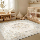 jinchan Vintage Floral 5x7 Area Rugs - Machine Washable Distressed Design Soft Ultra-Thin Low-Pile Non-Slip Carpet for Kitchen Bedroom Nursery Living Room Dining Room Home Office (5x7ft,Light Grey) by TinyTreasures Baby Boutique