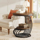 Tribesigns Round End Side Table: 2 Tiers Side Table Set of 2, Vintage End Table for Living Room, Small Bedside Table Accent Table with Arc-Shaped Frame, Light Brown by CozyNest Decor