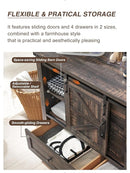 T4TREAM 48'' Farmhouse Dresser w/4 Drawers & 2 Sliding Barn Doors, Tall Chest of Drawers Organizer, Rustic Dresser TV Stand w/Adjustable Shelf for Bedroom, Living Room, Nursery Room, Dark Rustic Oak by TinyTreasures Baby Boutique