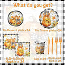 Fall Party Decorations,144Pcs Fall Thanksgiving Tableware Set Includes Plates,Napkins,Knife,Fork Black and White Buffalo Plaid Pumpkin Theme Decorations for Autumn Harvest,Thanksgiving Day by CozyNest Decor