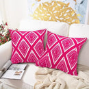 Alysheer Embroidered Decorative Throw Pillow Covers 18x18 inches Set of 2 Pieces, Boho Geometric Modern Chic Classic Pattern Cotton Cushion Cases for Sofa Couch Bed Living Room(Bright Hot Pink) by CozyNest Decor