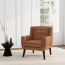 UIXE Faux Leather Accent Chair, Modern Arm Club Chair Upholstered Armchair for Living Room, Comfy Single Sofa Seats Button Tufted Reading Seating, Brown by CozyNest Decor