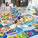 4x6 Playroom Rugs for Kids Washable, Educational and Fun Playmat with ABC Alphabet Animals Shapes Colors, Non-Slip Play Mat Learning Rugs for Baby Toddler Children Game Activity, Blue by CozyNest Decor