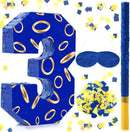 Number 3 Blue and Golden Rings Piñata for Kids Birthday Cartoon Theme Small Piñata with Blindfold Stick Confetti for Fiesta Cinco De Mayo Party Decor, 15.8 x 11 x 2.8 Inch by TinyTreasures Baby Boutique