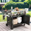 JY QAQA Outdoor Grill Cart with Storage,Patio Kitchen Island Outdoor Grill Table with Wheels,BBQ Cart Movable Pizza Oven Table Stand, Storage Cabinet, Foldable Tabletop, Black by CozyNest Decor