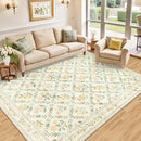 Area Rug Living Room Rugs: Floral 4x6 Washable Rug Vintage Soft Boho Non-Slip Carpet Stain Resistant Large Carpets for Bedroom Dining Room Farmhouse Nursery Hallway Home Office Beige/Multi by TinyTreasures Baby Boutique
