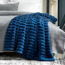 Cozy Bliss Faux Fur Throw Blanket for Couch, Cozy Warm Plush Striped Blanket for Sofa Bedroom Living Room,60 * 80 Inches Navy Blue by CozyNest Decor