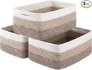 3 Pack Small Storage Baskets for Organizing, Cute Woven Decorative Gift Baskets for Shelves, Mini Closet Organizer Bins with Handles, 11.81''Lx7.87''Wx4.72''H-Brown White by CozyNest Decor