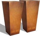 Worth Garden 28" H. Large Metal Planter Set of 2, Classic Matte Bronze Retro Finish Tall Square Tapered Steel Flower Plant Pots for Indoor & Outdoor Use - Insert Plate with Drain Holes, Air Vents by CozyNest Decor