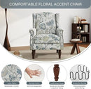 UIXE High Back Floral Accent Chairs Set of 2, Upholstered Armchair in Fabric, Retro Printed Wingback Arm Chair for Living Room, Nailhead Trim Single Sofa Bedroom Reading Seat - Plants Blue by CozyNest Decor