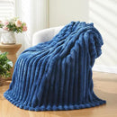 NEWCOSPLAY Super Soft Twin Blanket Navy Premium Silky Flannel Fleece 3D Ribbed Jacquard Lightweight Bed Blanket All Season Use (Navy Ribbed, Twin(60"x80")) by CozyNest Decor