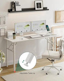 Frylr Small Folding Computer Desk – 55.1 Inch Portable Table for Craft and Study, Lightweight Desk for Small Spaces, Foldable Laptop Table Built-in AC/USB Outlets for Convenience, White by CozyNest Decor