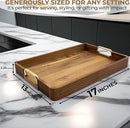 Acacia Wood Serving Tray with Metal Handles – 17x12in Rustic Decorative Ottoman & Coffee Table Tray for Breakfast in Bed, Dinner, Bar, Kitchen, Home Décor & Entertaining by CozyNest Decor