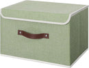 ANMINY Storage Bin with Lid Storage Boxes with PU Leather Handles PP Plastic Board Decorative Foldable Lidded Cotton Linen Fabric Home Cubes Baskets Closet Organizer Container - Green, Large Size by TinyTreasures Baby Boutique