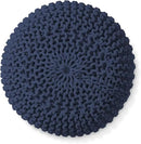 Casafield Round Pouf Ottoman, Navy Blue - 20" Diameter x 14.5" High Cotton Knit Foot Stool - Boho Floor Pouffe for Living Room, Bedroom, Home Office by CozyNest Decor