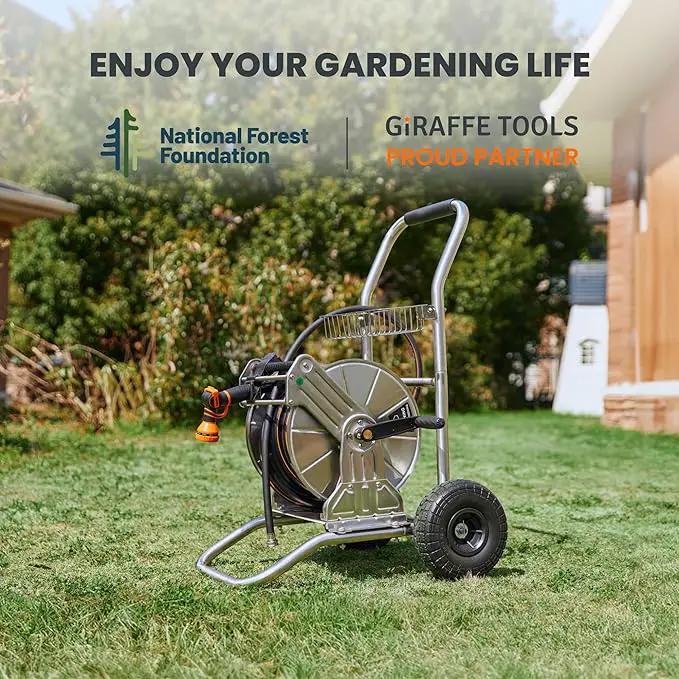 Giraffe Tools Garden Hose Reel Cart with Wheels, Stainless Steel Heavy Duty Water Hose Reel Cart, 200 ft of 1/2 Capacity, Mobile for Outside, photo 6 of 7