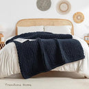 Chunky Knit Blanket Throw, 100% Hand Knit Throw Blanket Handmade Chenille Cable Knit Throw for Couch, Stylish Cozy Soft Rope Knot Crochet Blanket for Home Decor, Navy Blue, 50x60 Inches by CozyNest Decor