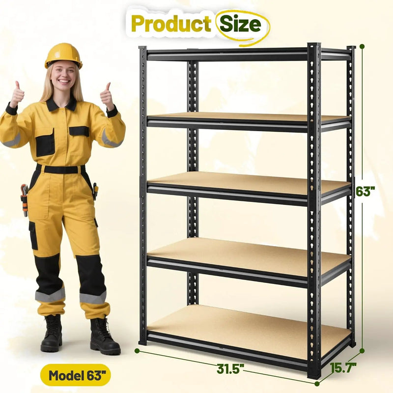 63" H Garage Shelving 31.5" W Storage Shelves Adjustable 2000LBS Metal Shelving Heavy Duty 5 TierGarage Shelves for Pantry Kitchen Closet Basement Warehouse, photo 2 of 6