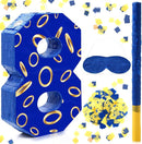 Number 8 Blue and Golden Rings Piñata for Kids Birthday Cartoon Theme Small Piñata with Blindfold Stick Confetti for Fiesta Cinco De Mayo Party Decor, 15.8 x 11 x 2.8 Inch by TinyTreasures Baby Boutique
