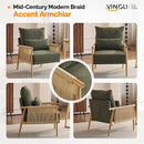 VINGLI Boho Braid Accent Armchairs Set of 2,Mid-Century Modern Chiars with Solid Wooden Armrest,Comfy Louge Cushion Chairs with Waist Pillow for Bedroom,Living Room,Reading Room, Dark Green by CozyNest Decor