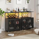 Wine Bar Cabinet with Wheels, 4-Tier Bar Cart with Power Outlets and LED Light, Liquor Cabinet Home Mini Bar with Wine Rack, Coffee Bar Cabinet for Liquor, Black by CozyNest Decor