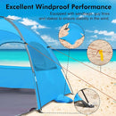 WhiteFang Beach Tent Anti-UV Portable Sun Shade Shelter for 3/4/6/8 Person, Extendable Floor with 3 Ventilating Mesh Windows Plus Carrying Bag, Stakes and Guy Lines by TinyTreasures Baby Boutique