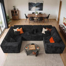 Cloud Sectional Couches for Living Room,U Shaped Modular Sofas No Assembly,135x79 Inches Plush Corduroy Oversized Floor Couch Set with Deep Seat Chaise,Black by CozyNest Decor