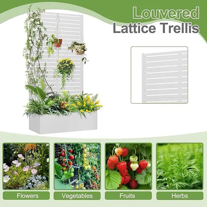 Trellis for Climbing Plants Outdoor，Mental Garden Bed with Drainage Holes Outdoor Privacy Screen Design Tall planters for herb Flower Vegetables 73"x35"x16", White-Louvered, photo 5 of 8