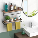 Meangood Floating Shelves Wall Mounted Set of 2, Wall Shelf with Towel Bar Rustic Wood Wall Storage Shelves for Bedroom,Living Room,Bathroom, Kitchen Torched Wood by CozyNest Decor