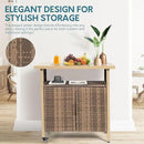Outdoor Indoor Storage Cabinet with Rolling Wheels, Patio Serving Cart with Bar Table and Wicker Cabinet, Kitchen Island Prep Table, Beige by CozyNest Decor