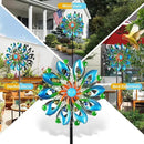 Wind Spinners for Yard and Garden - Wind Sculptures & Spinners, 75 Inch, Navy Blue, Kinetic Art with Solar Powered Multi-Color Glass Ball Light by CozyNest Decor