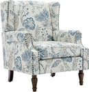 UIXE High Back Floral Accent Chair, Upholstered Armchair in Fabric, Retro Printed Wingback Arm Chair for Living Room, Nailhead Trim Single Sofa Bedroom Reading Seat - Plants Blue by CozyNest Decor