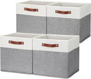 HNZIGE Foldable Storage Bins 13x13 Storage Cubes Set of 4 Fabric Linen Storage Baskets for Shelves Drawer with Handles Organizer for Shelves Toy Nursery Closet Bedroom by TinyTreasures Baby Boutique
