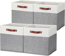 HNZIGE Foldable Storage Bins 13x13 Storage Cubes Set of 4 Fabric Linen Storage Baskets for Shelves Drawer with Handles Organizer for Shelves Toy Nursery Closet Bedroom by CozyNest Decor