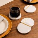 Cork & Mill Marble Coasters Set of 6 - Luxury Aesthetic Modern Decor for Coffee Table- White Marble with Gold Brass Inlay - Real Natural Semi Absorbent Stone Coasters by CozyNest Decor