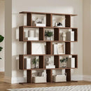 Brown 5-Tier Geometric Bookcase, S-Shaped Modern Bookshelf Set of 2, 62.6" Tall Room Divider Book Shelf, Decorative Display Shelf by CozyNest Decor