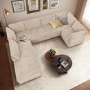 Modular Sectional Sofa with Chaise U Shaped Sectional Couch for Living Room, 7-Seater Comfy Cloud Couches with One Movable Ottoman, Plush Corduroy, Beige by CozyNest Decor