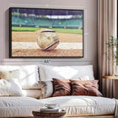 ElephantStock Baseball In Stadium Wall Art - Horizontal Framed Canvas - 1-Piece Living Room Wall Decor - Car Photography Canvas Print - Brown and Beige Decor for Wall - 37" X 25" by CozyNest Decor
