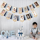 pinkblume 1st Birthday Burlap Photo Banner Garland Handmade Felt from Newborn to 12 Months with Dusty Blue Gray Ribbon for Baby Boy Girl Monthly Milestones First Birthday Party Decoration Supplies by TinyTreasures Baby Boutique