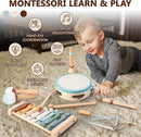 Baby Musical Instruments | Montessori Wooden Toys for Toddlers, Neutral Color Percussion Instruments Set with Modern Boho Xylophone Tambourine, Educational Musical Toys for Boys Girls 3+ by TinyTreasures Baby Boutique