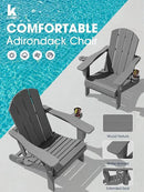 KINGYES Folding Adirondack Chair Set of 4, Dual Cup Holders & All-Weather HDPE, Wood-Like Patio Chair for Backyard, Camping, Pool & Fire Pit, Grey by GreenHaven Gardens