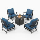 Patio Furniture Set with Fire Pit Table, 5 Pcs Metal Outdoor Conversation Set, 4 Rocking Chairs with 5.75" Extra Thick Cushion and 28" Fire Pit Table for Backyard Deck, Green Blue by GreenHaven Gardens