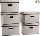 PRANDOM Foldable Storage Bin with Lid [5-Pack] Linen Fabric Decorative Storage Box Organizer Container Basket Cube with Handles Divider for Closet Office Living Room Light Grey(14.9x9.8x9.8) by TinyTreasures Baby Boutique
