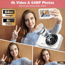 Digital Camera, 4K 64MP, 18X Zoom, Point and Shoot Digital Camera with 64GB TF Card & 2 Batteries, Portable Rechargeable Small Camera for Kids Teens Adult, White by TinyTreasures Baby Boutique