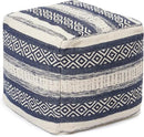 REDEARTH · Tufted Pouf Ottoman with Filler Textured Storage Cube Bean Bag Pouffe Footrest for Living Room, Bedroom, Nursery, Home Decor; 100% Cotton (17.5"X17.5"X17.5", Indigo Impressions) by CozyNest Decor