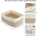 Small Woven Storage Baskets 13“X9”X5“ Decorative Rope Bins for Organizing Shelves, Closets, and Toys, Empty Gift Baskets, Cute Organizer Basket for Home and Office (white and brown, Large) by CozyNest Decor