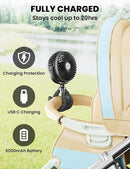 AMACOOL Baby Stroller Fan - 5000mAh Rechargeable, 3-Speed, Strong Yet Quiet, 360°Rotate Portable Clip on Fan for Travel, Car Seat, Crib, Bike, Treadmill, Beach Vacation Essentials by TinyTreasures Baby Boutique