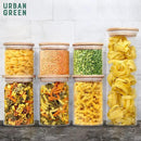 Urban Green Glass Storage Container Bamboo Lids, Glass Airtight Canisters sets, Food Jars, Pantry Organization and Storage Containers, Spice Jars, Flour Canisters of 6 by CozyNest Decor