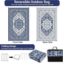 GAOMON Patio Rugs Outdoor 8x10 Waterproof Reversible Plastic Straw Rug, Large UV-Resistant Portable RV Camping Mats, Indoor Outdoor Medallion Carpet for Deck Porch Garden, Dark Blue & White by CozyNest Decor